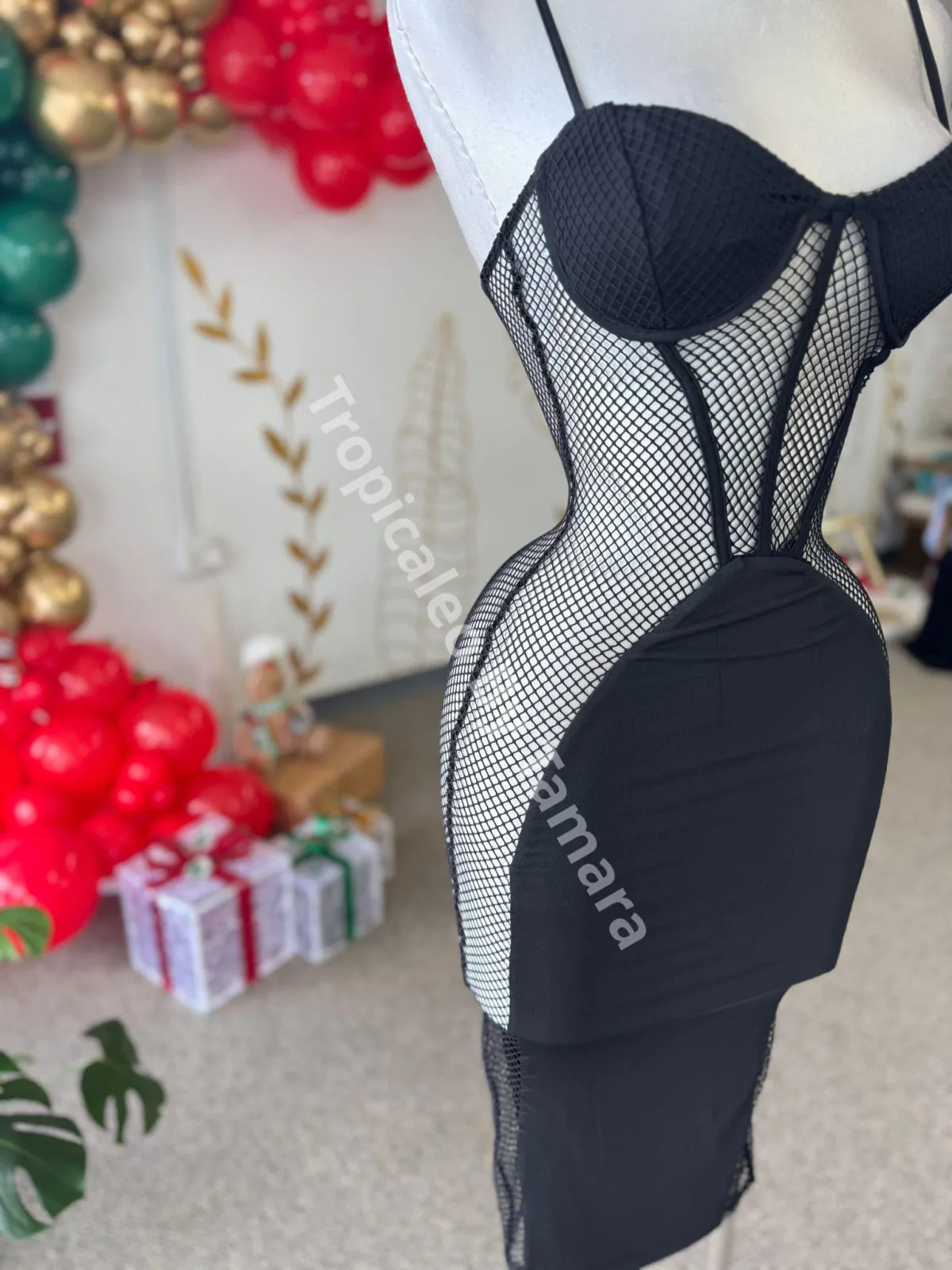 Black Mesh Cutout Dress