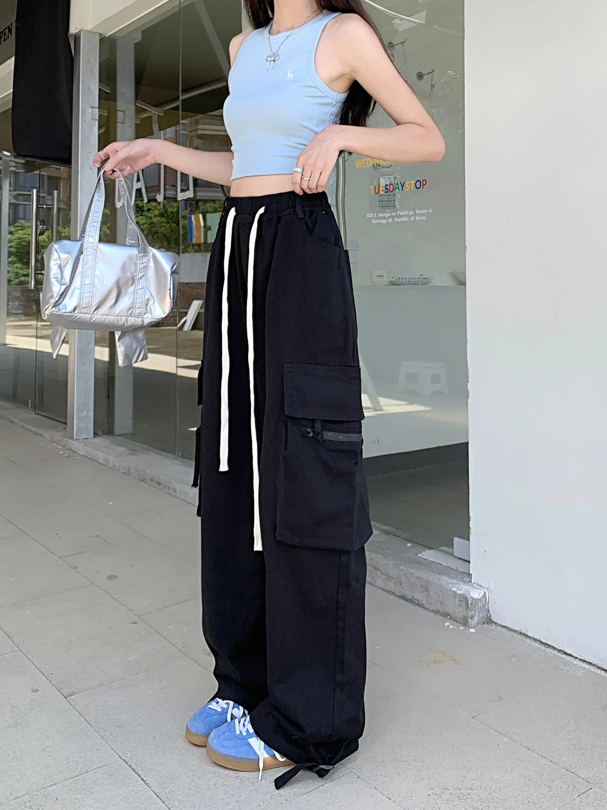 Black Ultra Wide Cargo Pocket Sweatpants