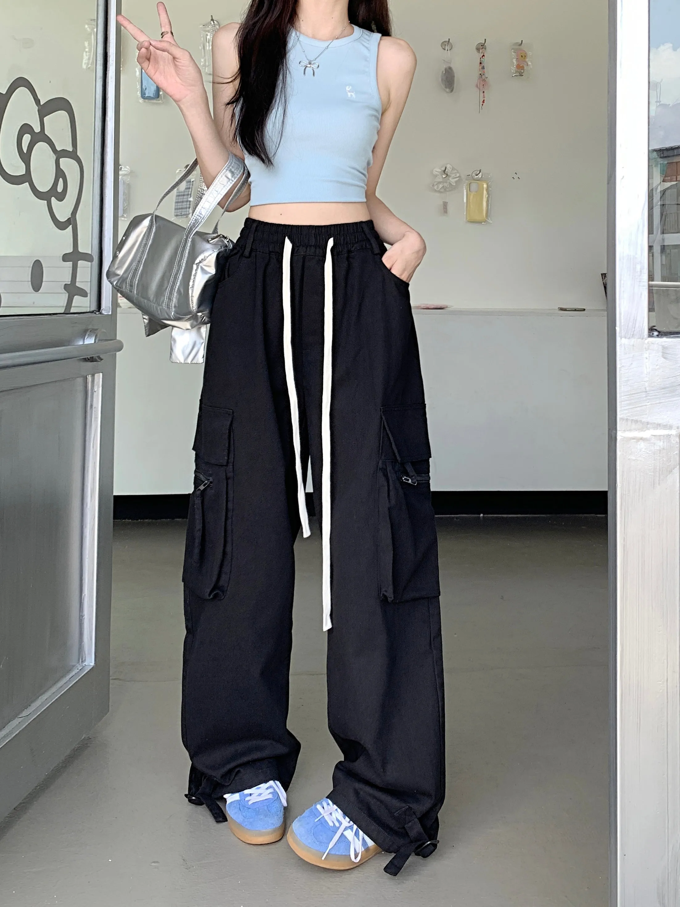 Black Ultra Wide Cargo Pocket Sweatpants