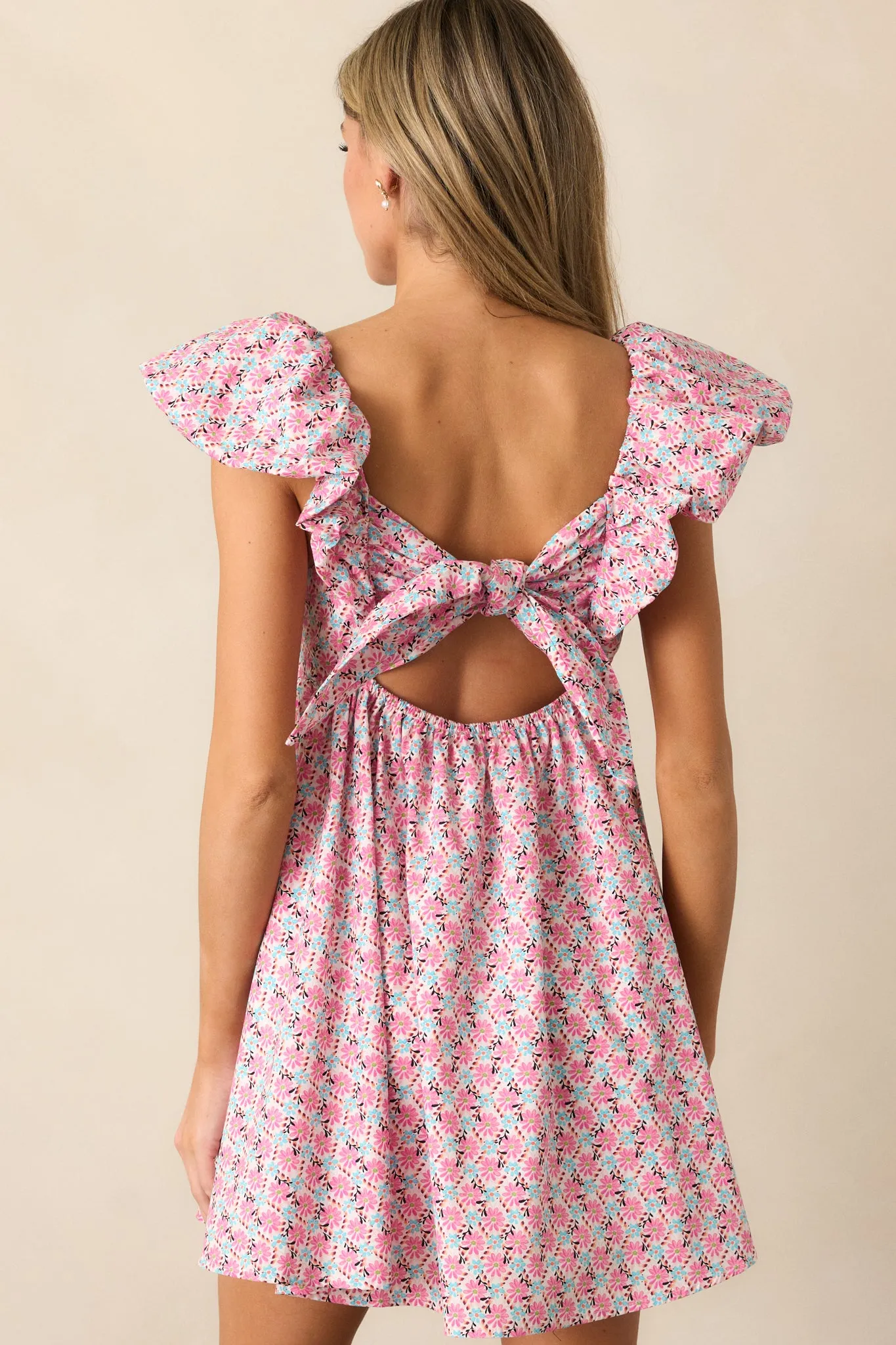 Blooming Love Pink Floral Flutter Sleeve Mini Dress