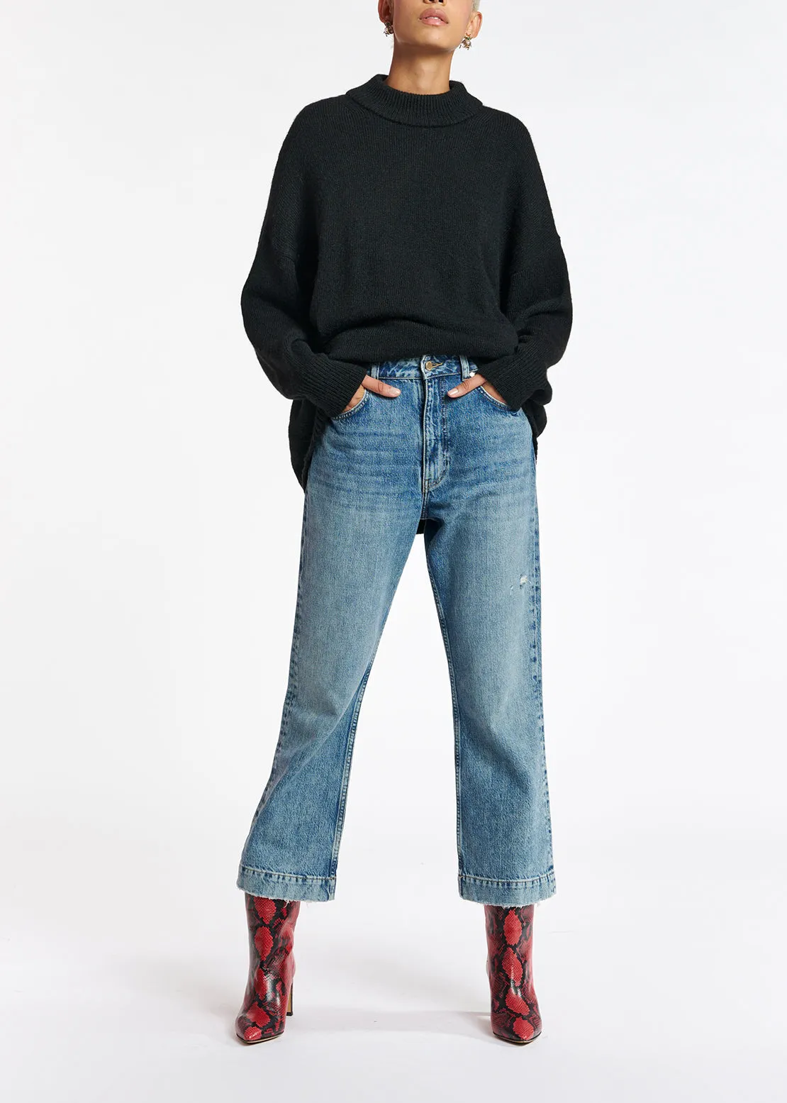 Blue cropped high-rise flared jeans