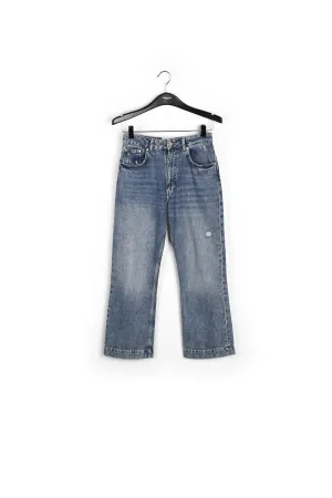 Blue cropped high-rise flared jeans