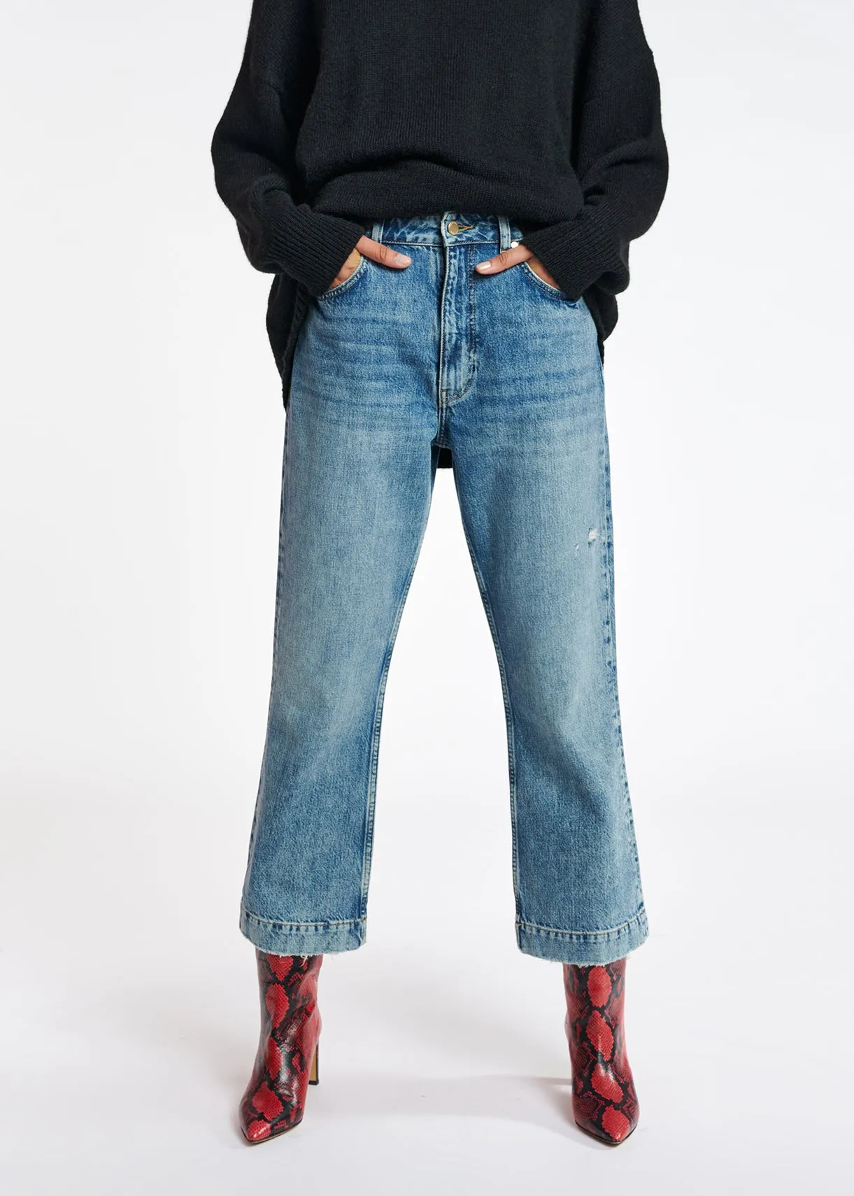 Blue cropped high-rise flared jeans
