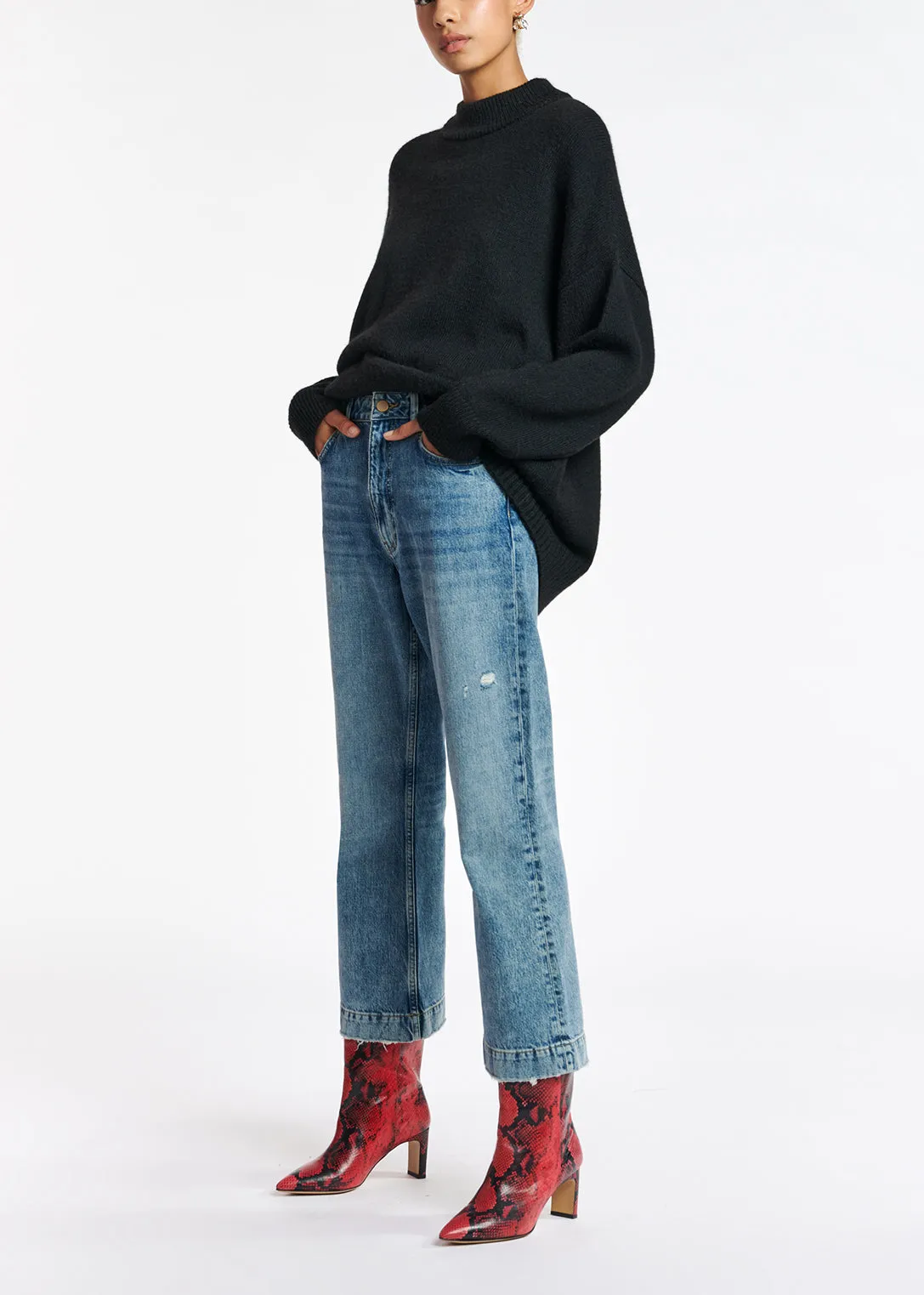 Blue cropped high-rise flared jeans