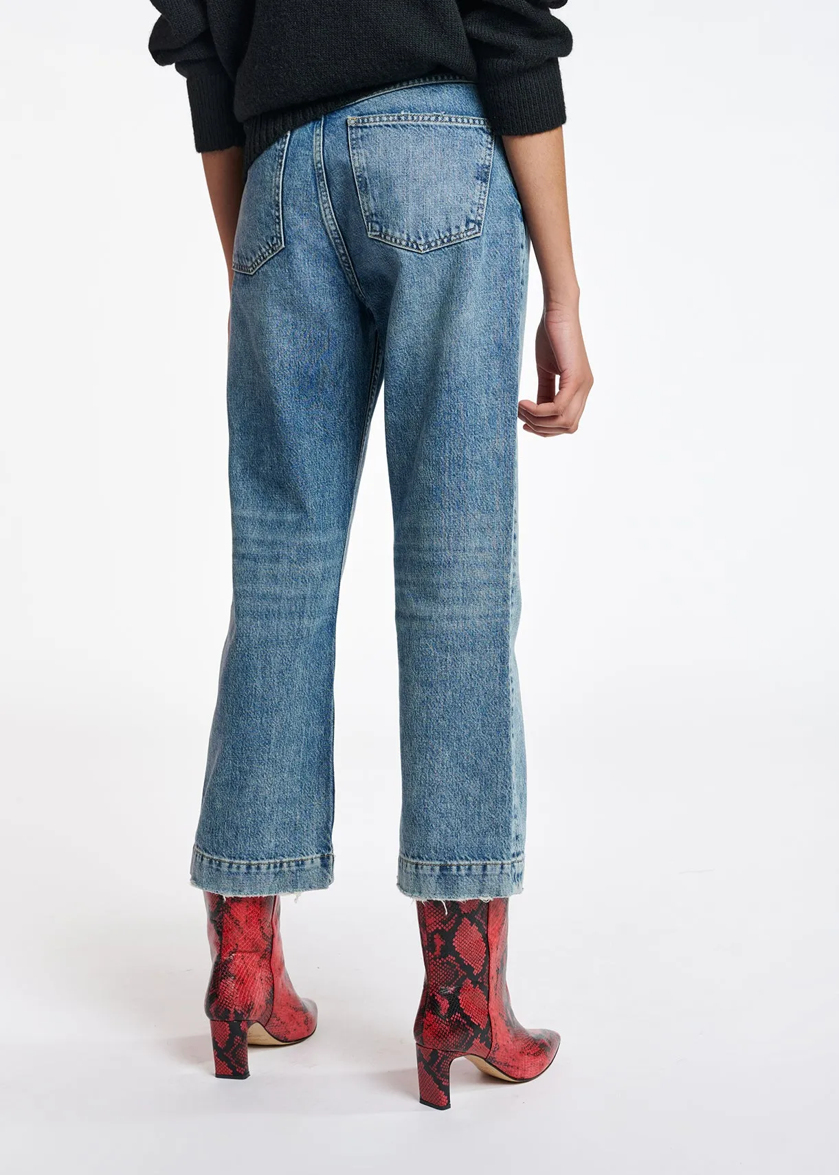 Blue cropped high-rise flared jeans
