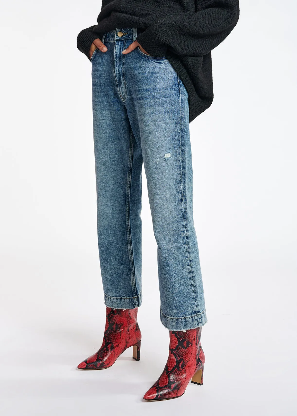 Blue cropped high-rise flared jeans