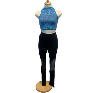 Blue Sequin Top with Black leggings