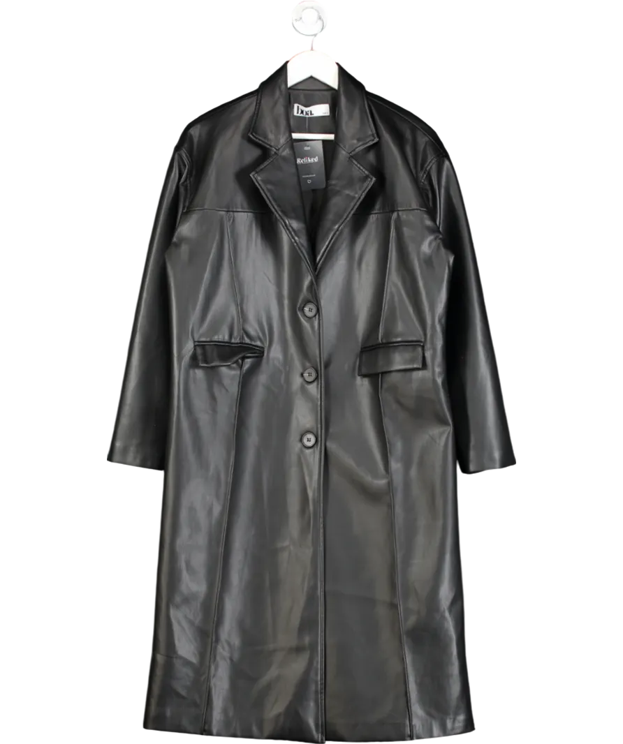 BOA Black Faux Leather Coat UK S