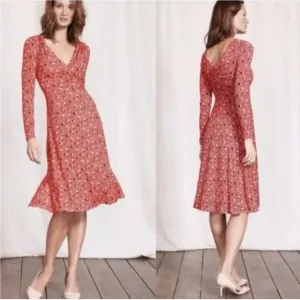 Boden Georgia Floral Faux Wrap Midi Dress Size 10R V-Neck Floral Red​