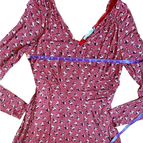 Boden Georgia Floral Faux Wrap Midi Dress Size 10R V-Neck Floral Red​