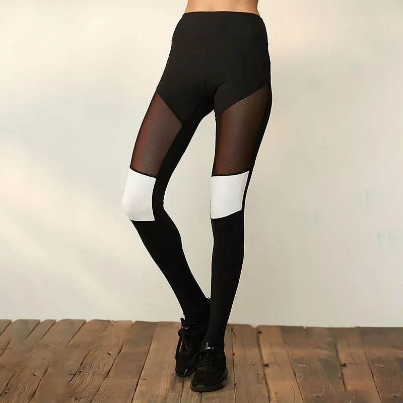 BoldShift High-Waist Contrast Sheer Mesh Panel Leggings