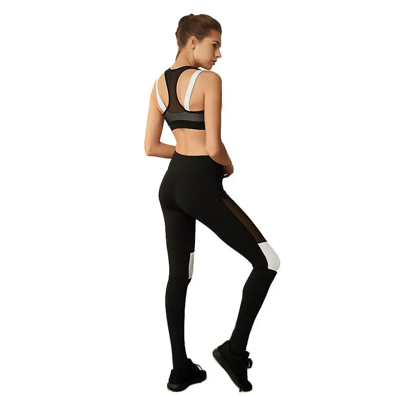 BoldShift High-Waist Contrast Sheer Mesh Panel Leggings