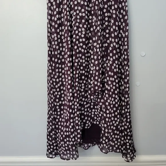 CALVIN KLEIN Polka Dot Faux Wrap High-Low Midi Dress