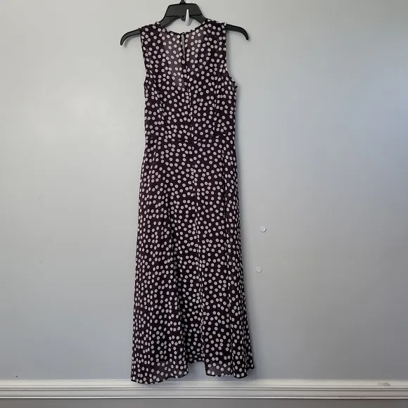 CALVIN KLEIN Polka Dot Faux Wrap High-Low Midi Dress