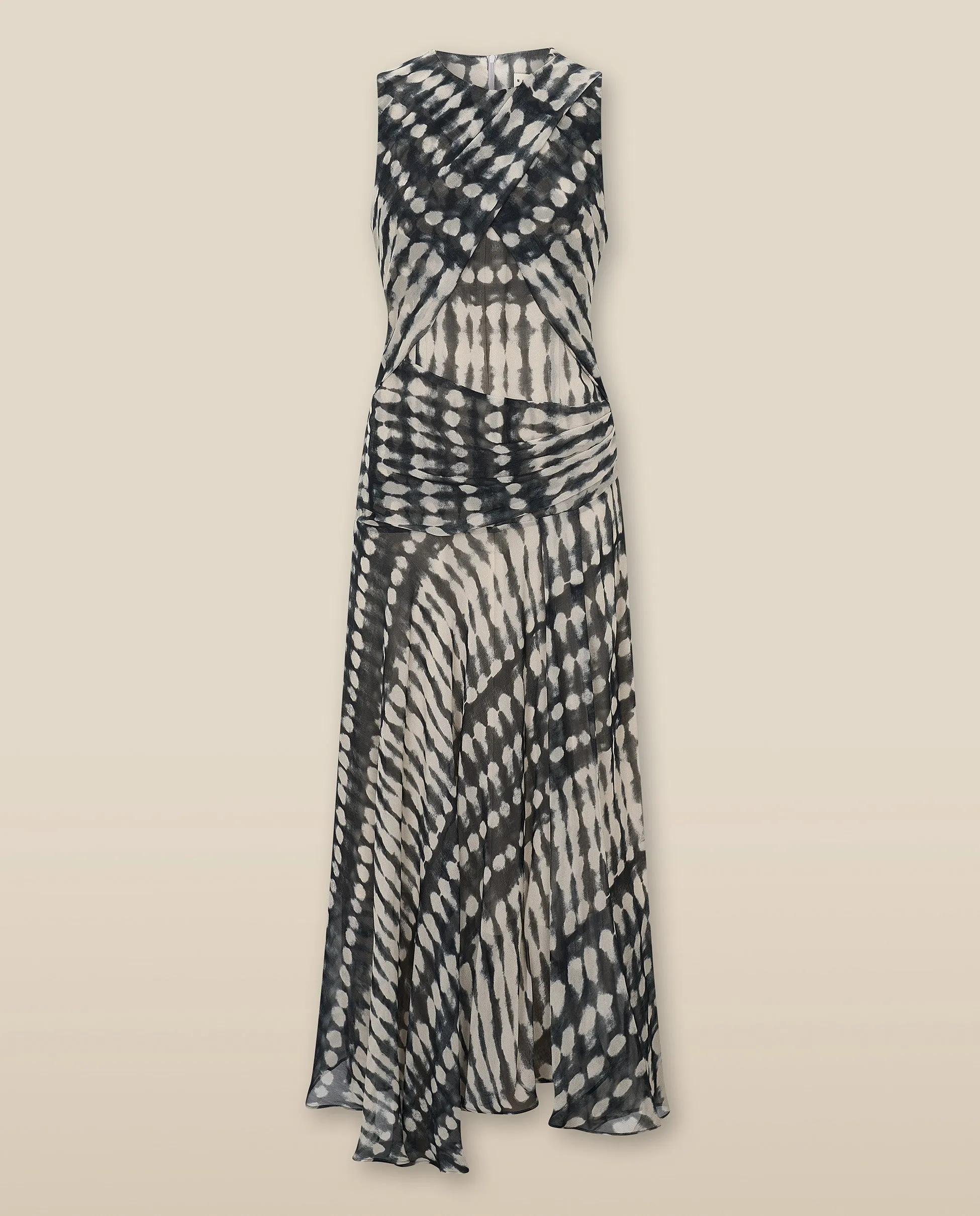 CAROLINA | Black & Ecru Print Midi Wrap Dress