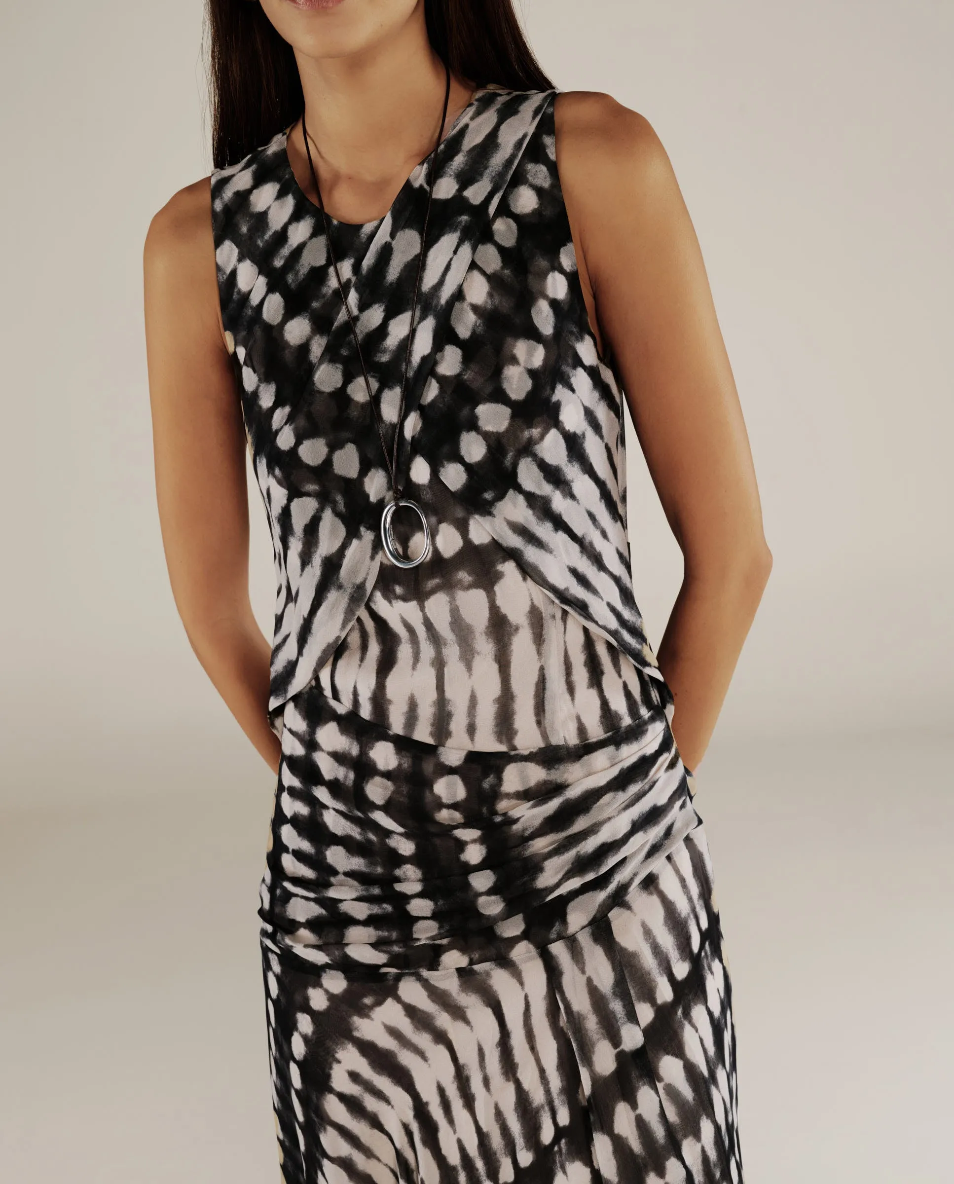 CAROLINA | Black & Ecru Print Midi Wrap Dress