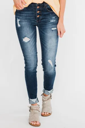 C'est Toi Distressed Button Fly Skinnies- Emily Wash