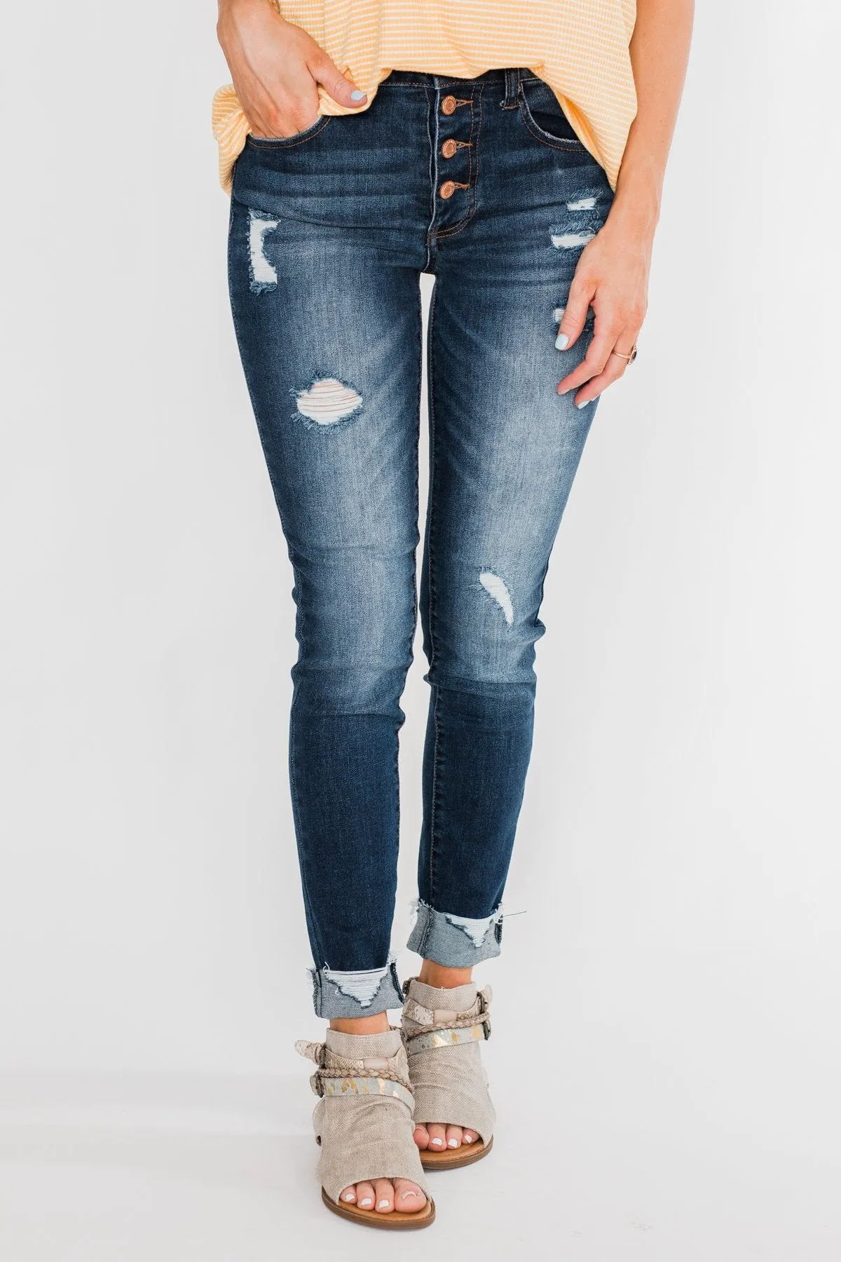 C'est Toi Distressed Button Fly Skinnies- Emily Wash