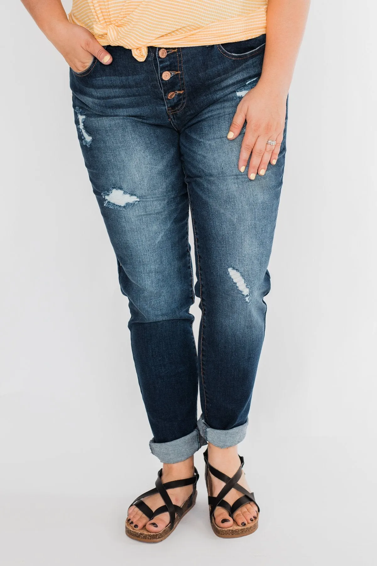 C'est Toi Distressed Button Fly Skinnies- Emily Wash
