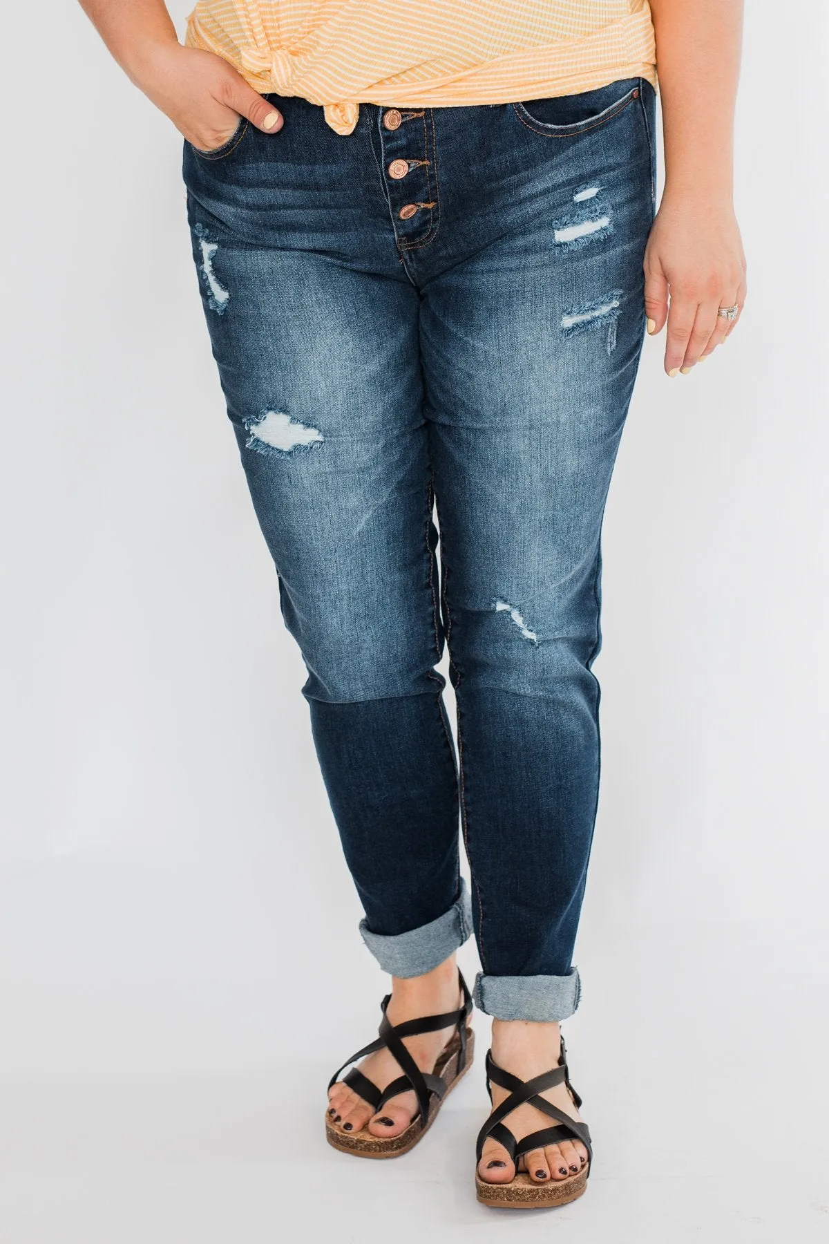 C'est Toi Distressed Button Fly Skinnies- Emily Wash