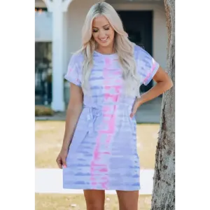 Chic Women Tie-Dye Belted T-Shirt Dress for Effortless Style