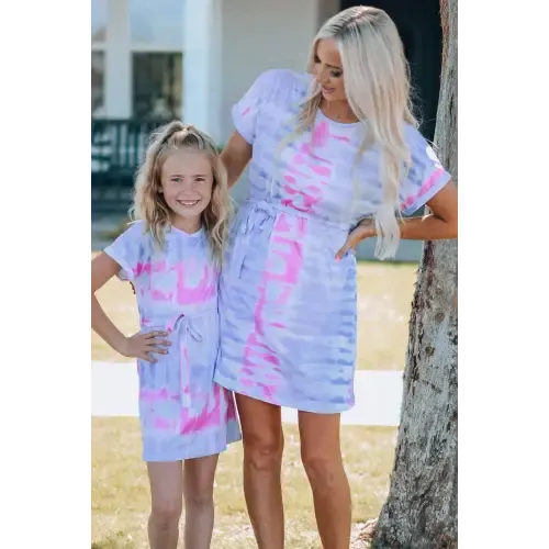 Chic Women Tie-Dye Belted T-Shirt Dress for Effortless Style