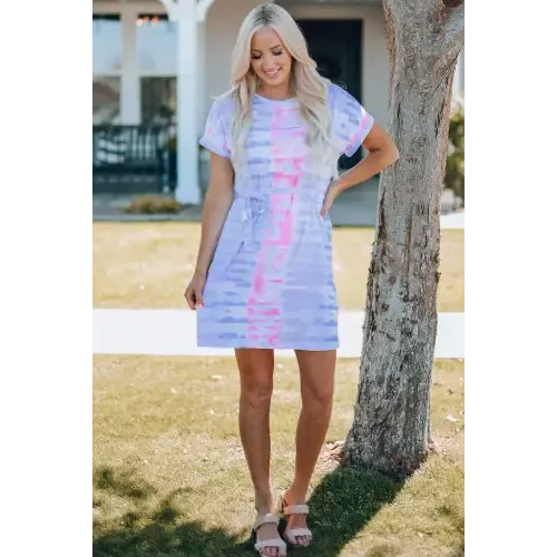 Chic Women Tie-Dye Belted T-Shirt Dress for Effortless Style