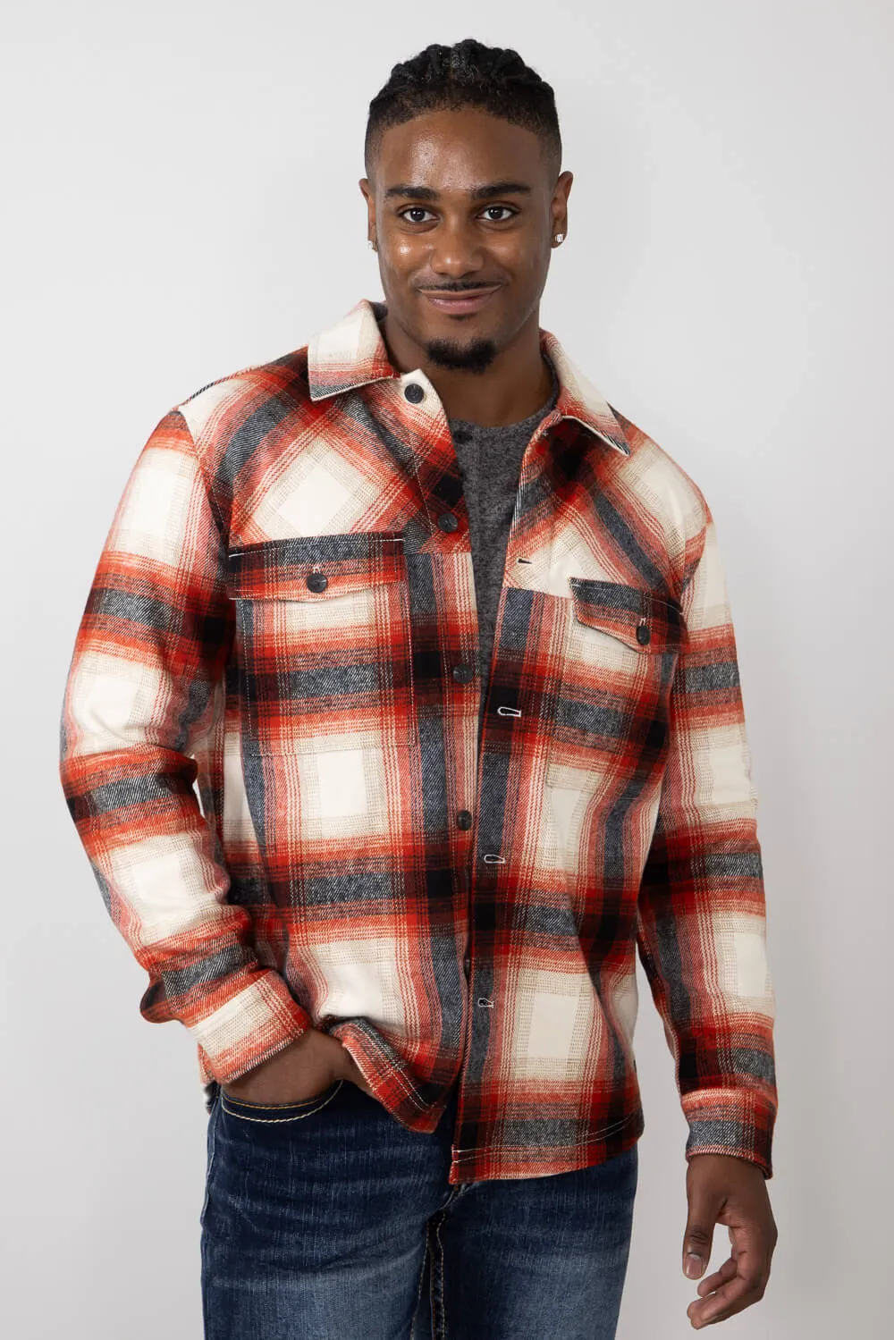 Civil Society Micah Ombre Plaid Shirt Jacket for Men in Red | MCAH-3032 RED