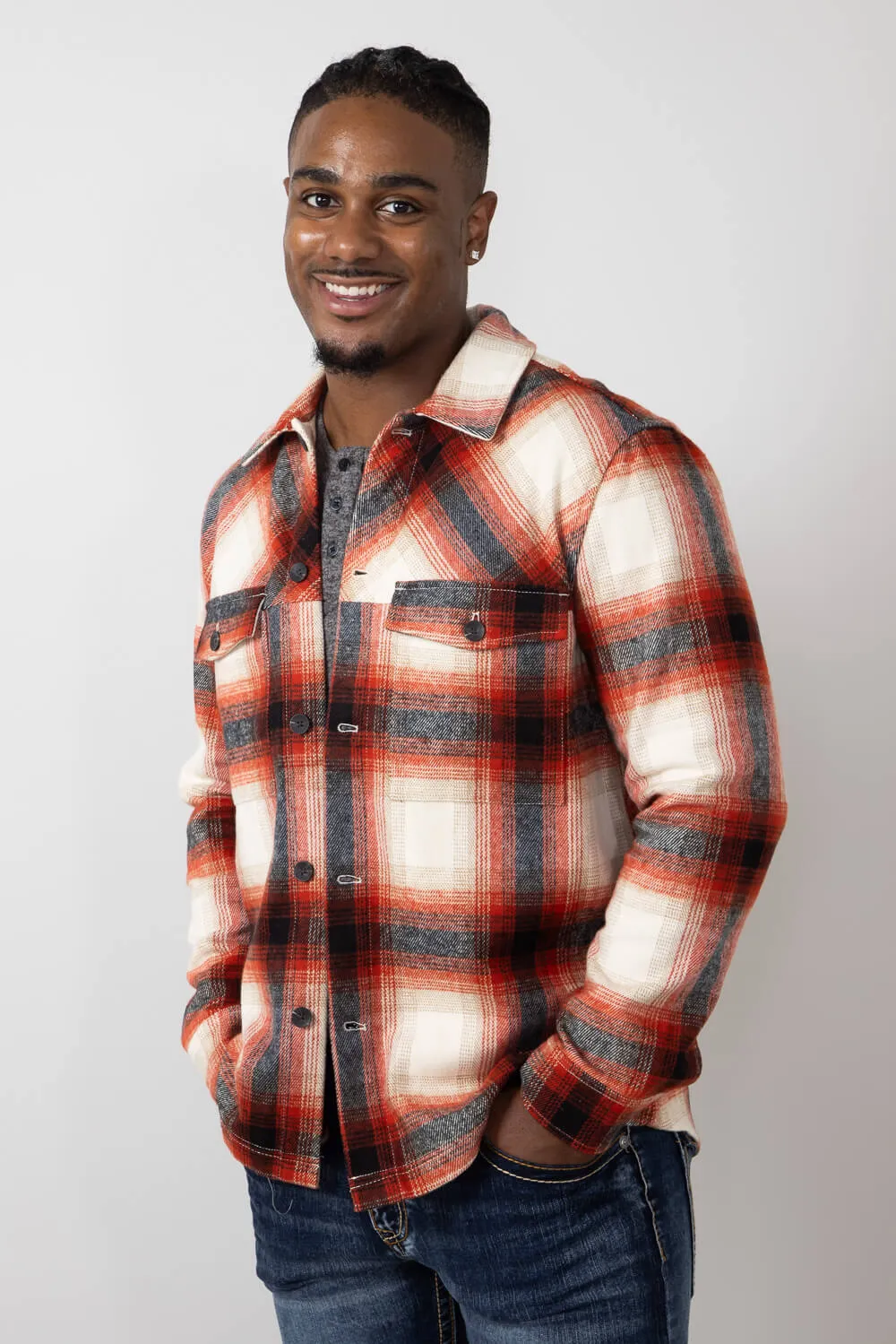 Civil Society Micah Ombre Plaid Shirt Jacket for Men in Red | MCAH-3032 RED