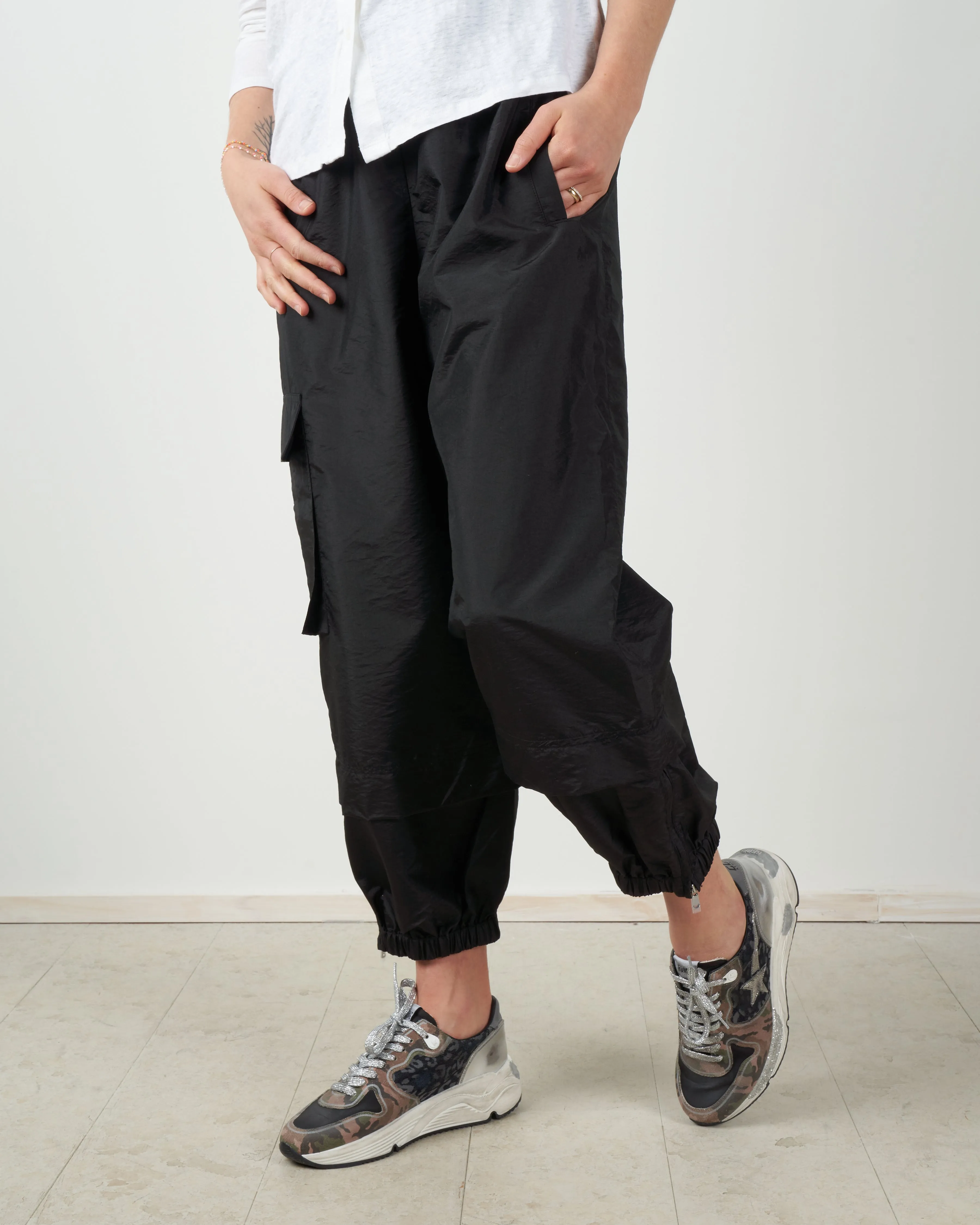 crispy nylon pull on jogger - black