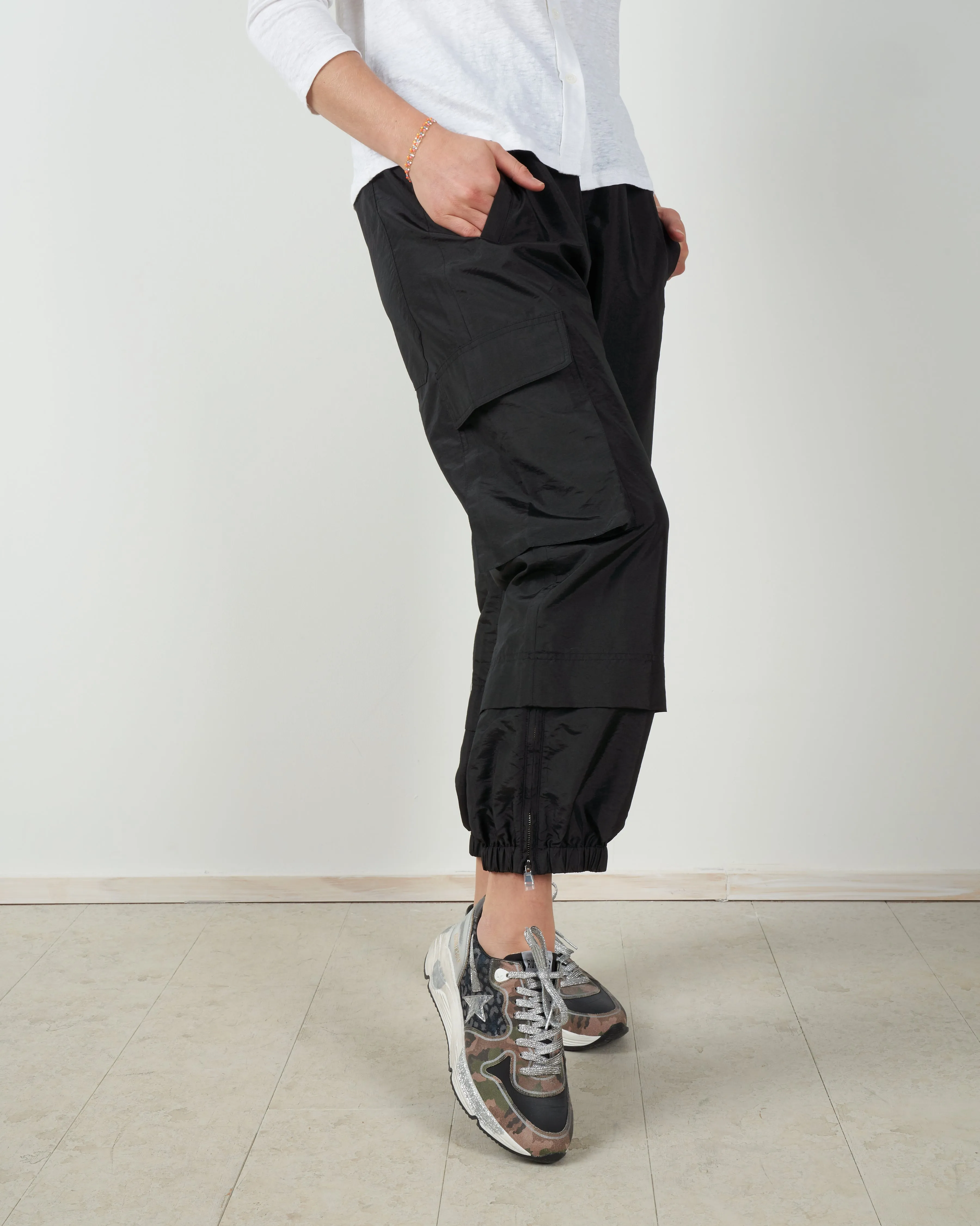 crispy nylon pull on jogger - black