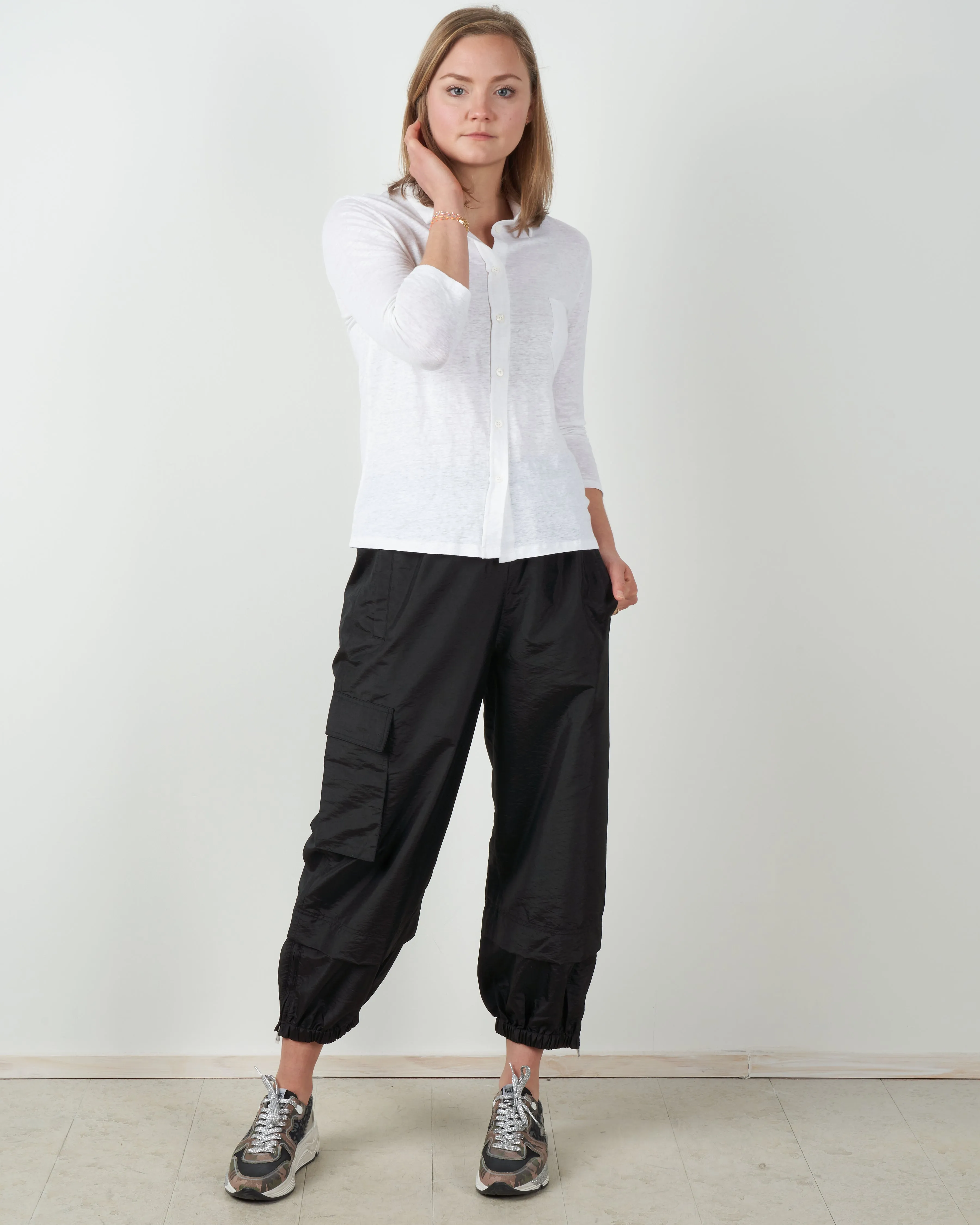 crispy nylon pull on jogger - black
