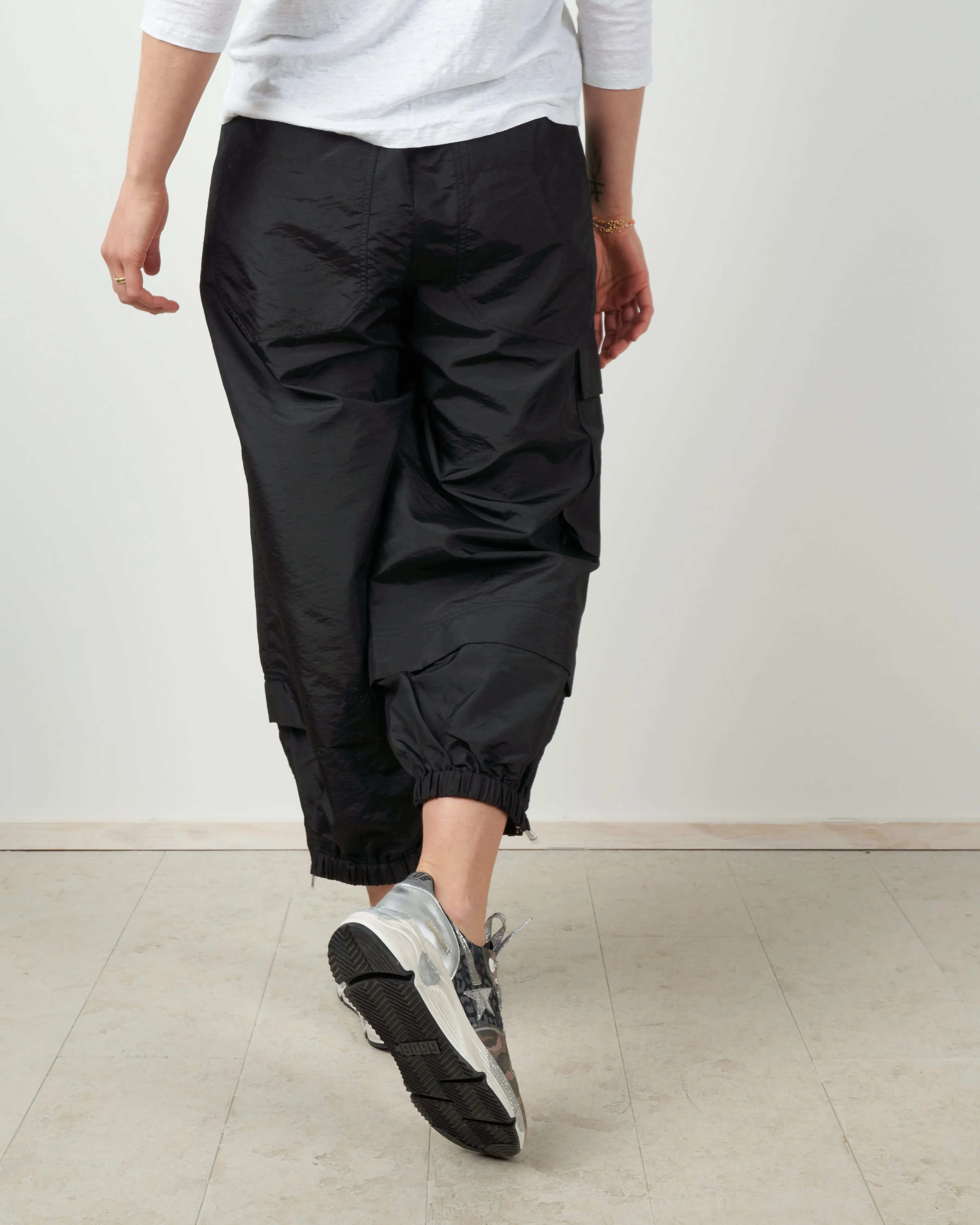 crispy nylon pull on jogger - black