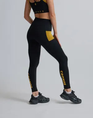 CRONOS WOMEN SPORTS MESH LEGGINGS【BLACK×YELLOW】