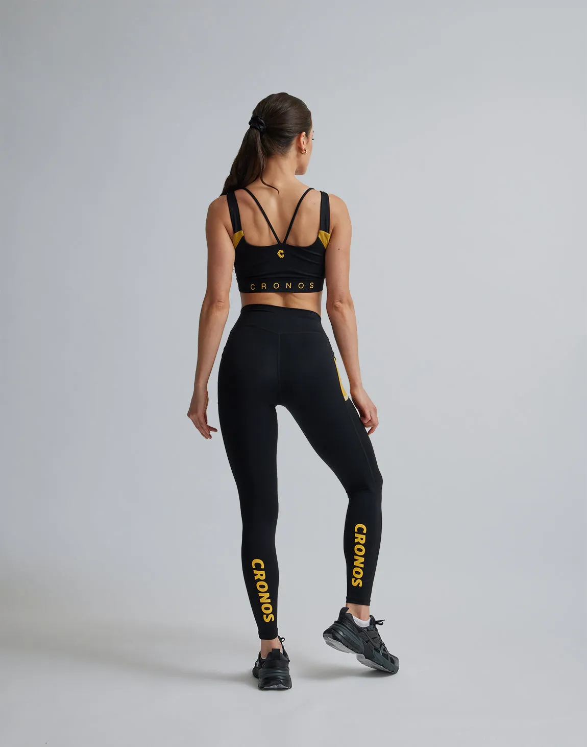 CRONOS WOMEN SPORTS MESH LEGGINGS【BLACK×YELLOW】