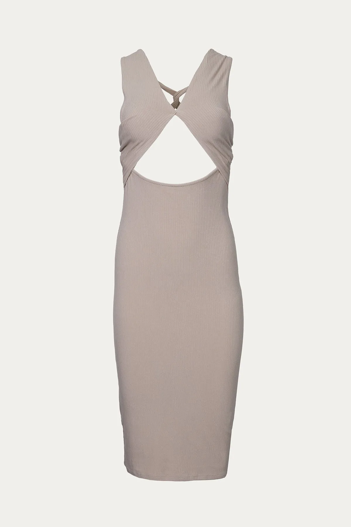 CROSS-FRONT CUTOUT STRETCH-MODAL MIDI DRESS
