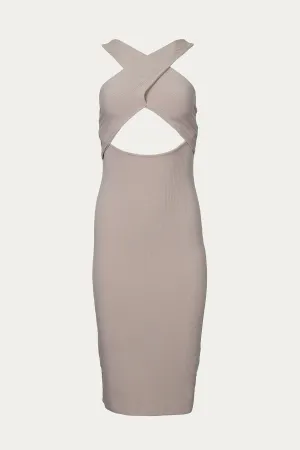 CROSS-FRONT CUTOUT STRETCH-MODAL MIDI DRESS