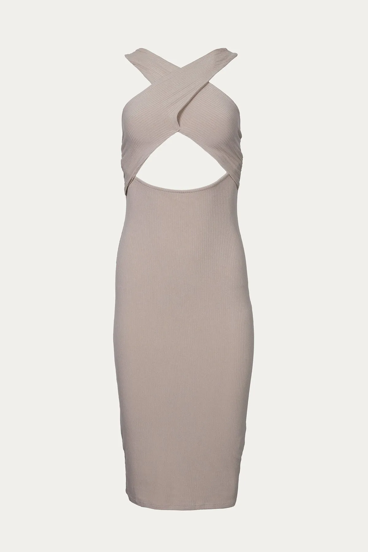 CROSS-FRONT CUTOUT STRETCH-MODAL MIDI DRESS