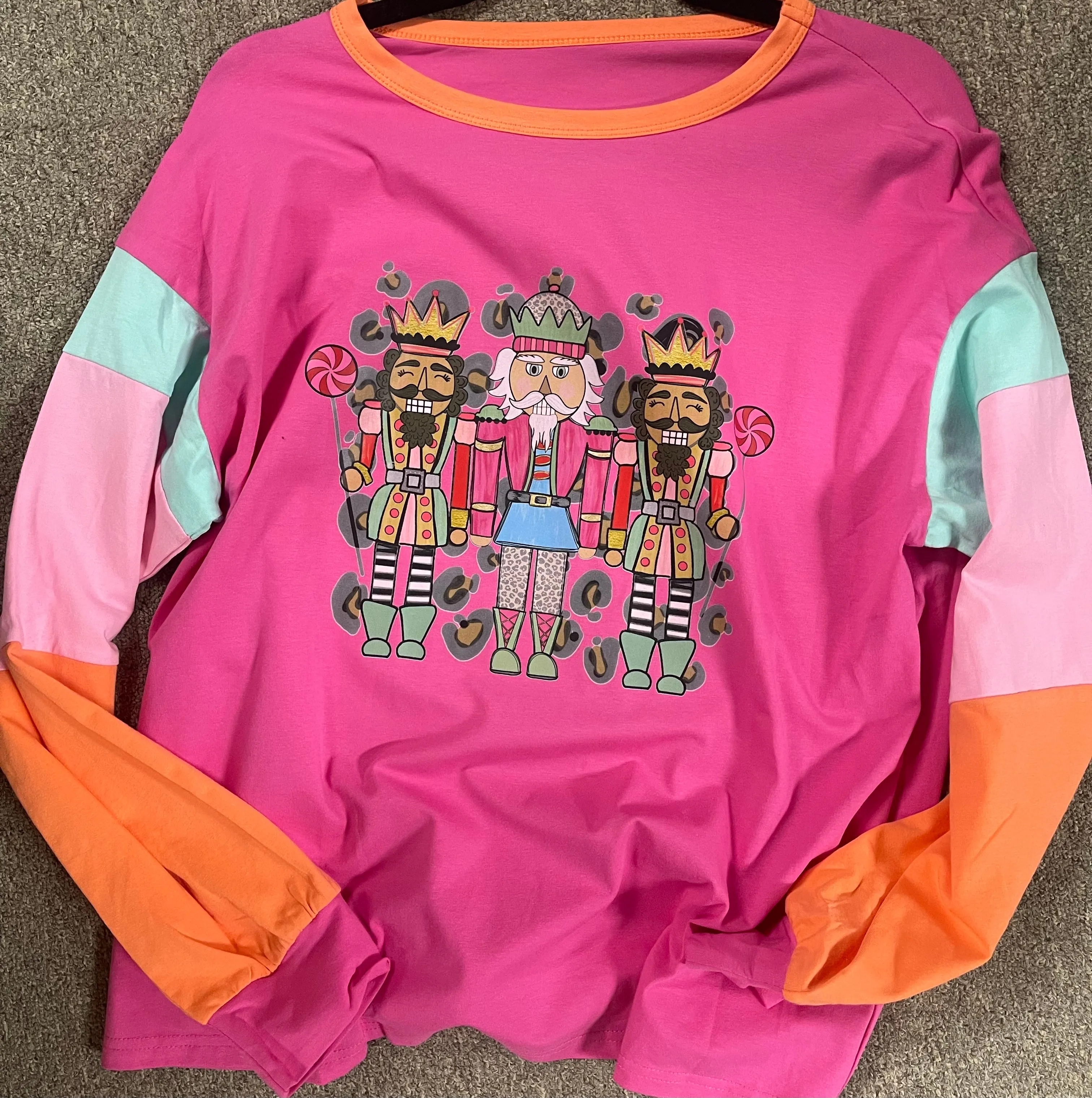 Custom Colorblock Nutcracker L/S Tee - Pink