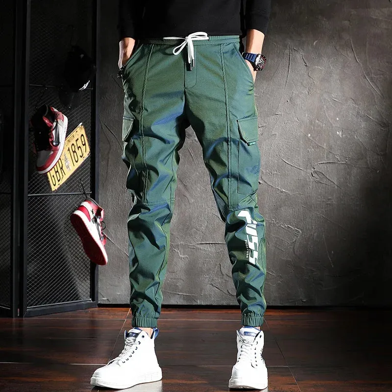 Dazzle Color Reflective Cargo Pants - Men's Handsome Joggers for Casual Streetwear with Drawstring Waist
