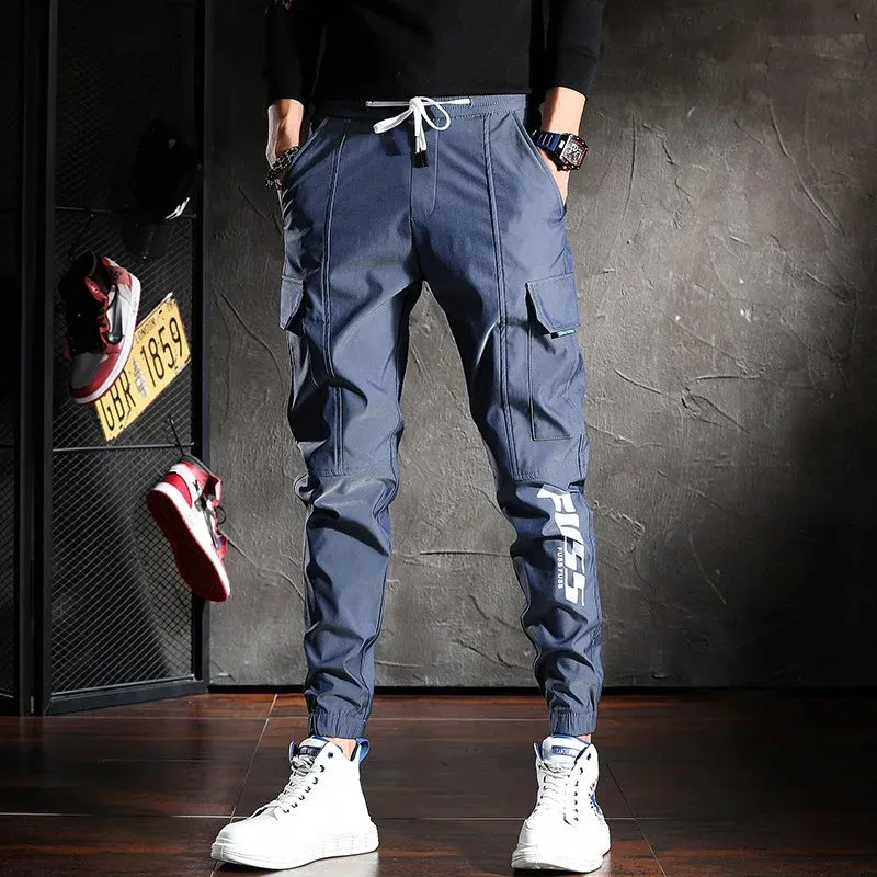 Dazzle Color Reflective Cargo Pants - Men's Handsome Joggers for Casual Streetwear with Drawstring Waist