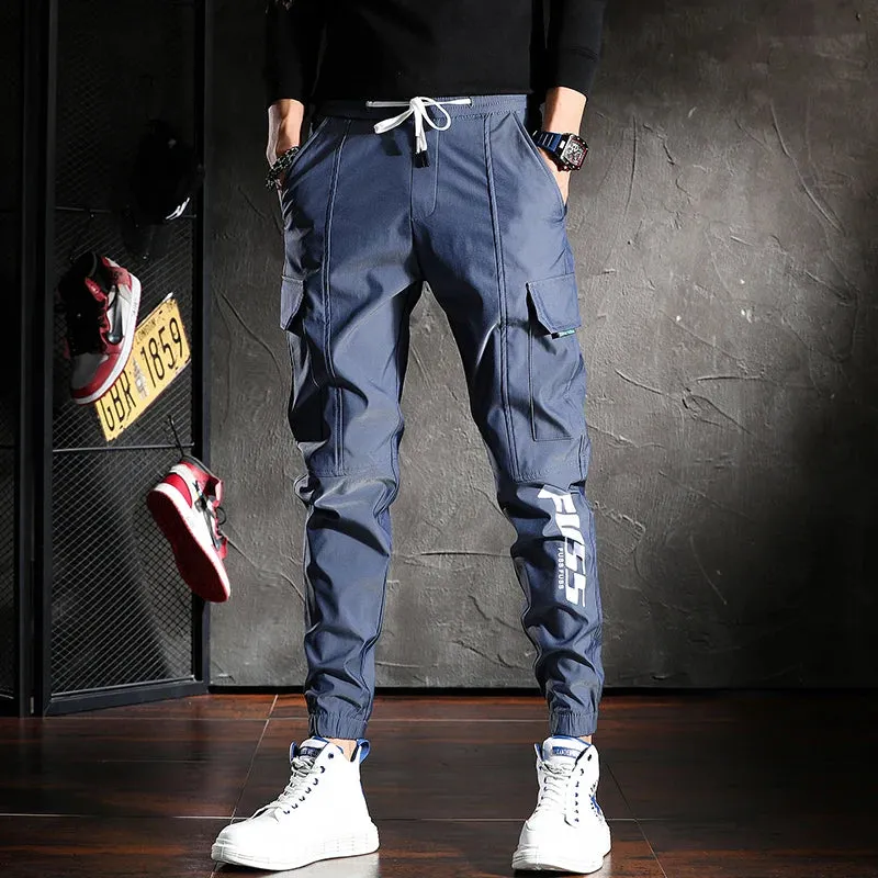Dazzle Color Reflective Cargo Pants - Men's Handsome Joggers for Casual Streetwear with Drawstring Waist