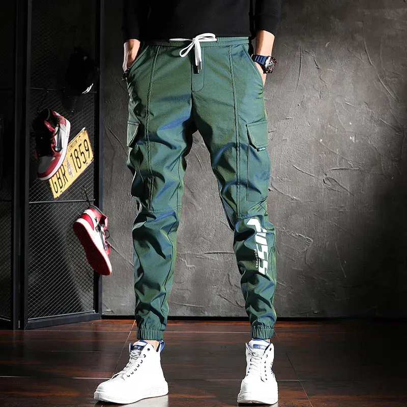 Dazzle Color Reflective Cargo Pants - Men's Handsome Joggers for Casual Streetwear with Drawstring Waist