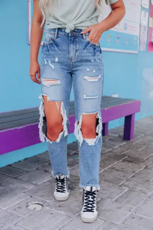 Delia Distressed Boyfriend Jean - Medium Wash