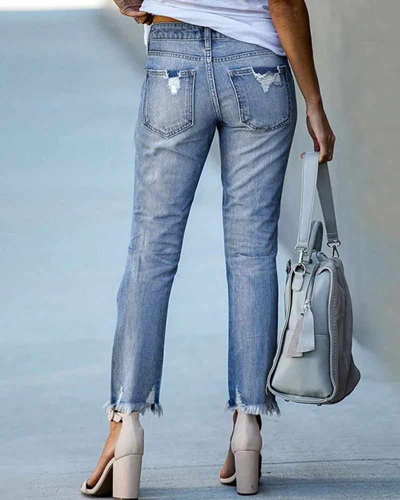 Denim Bella™ | Women's Ripped Casual Jeans | Distressed Design, High-Waisted, Comfortable Fit