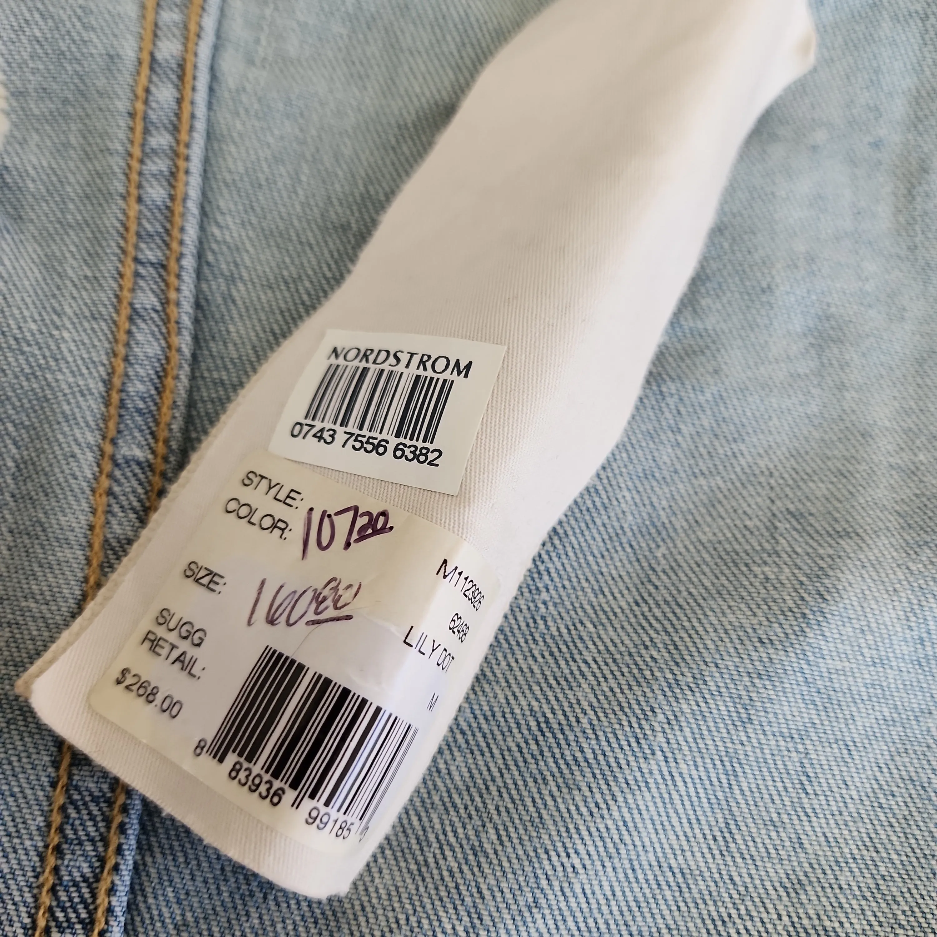 Distressed Denim Jacket Marc by Marc Jacobs, Blue w/White Polka Dots NWT / Med