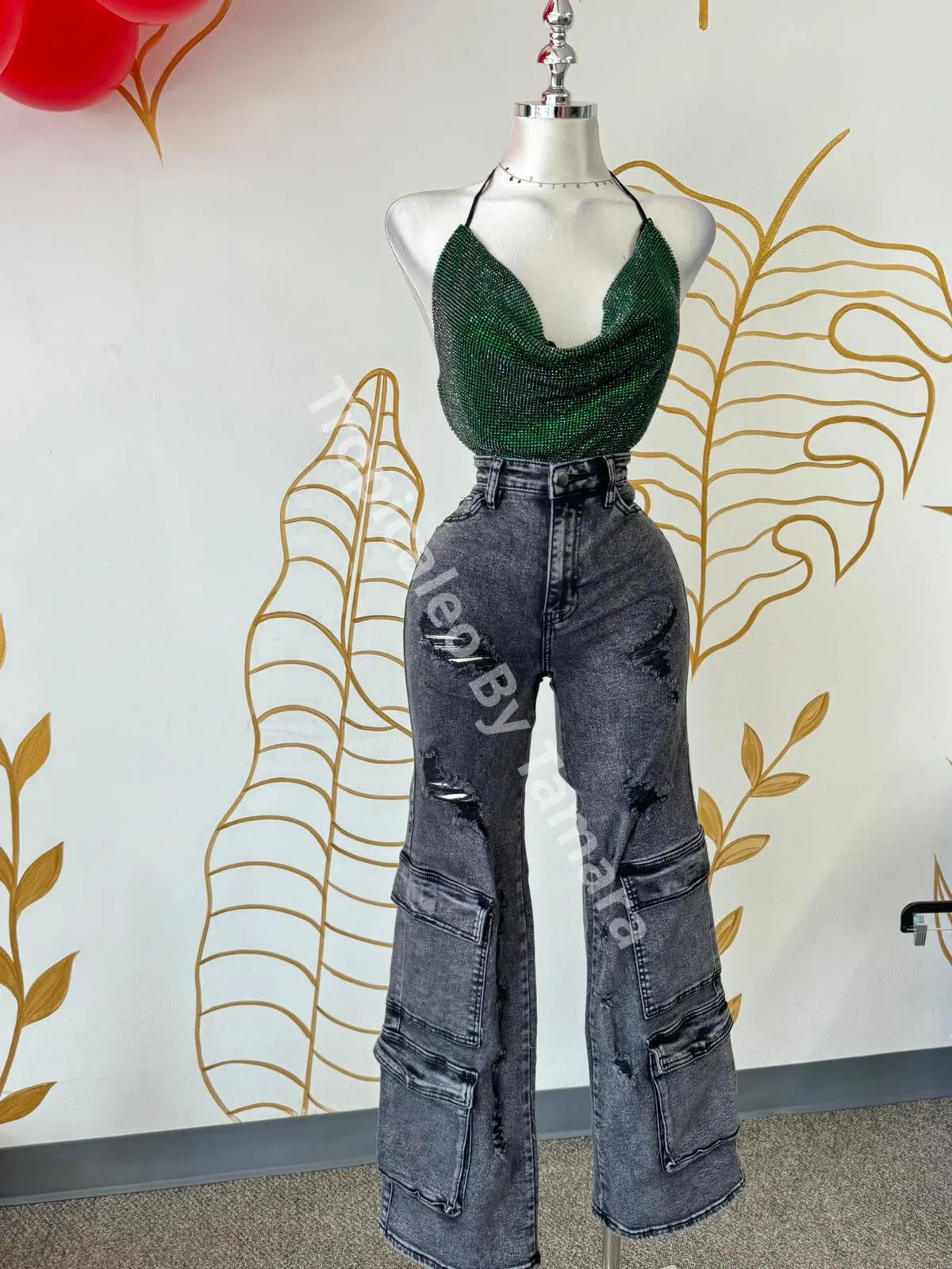 Distressed Denim Wide Leg Pants