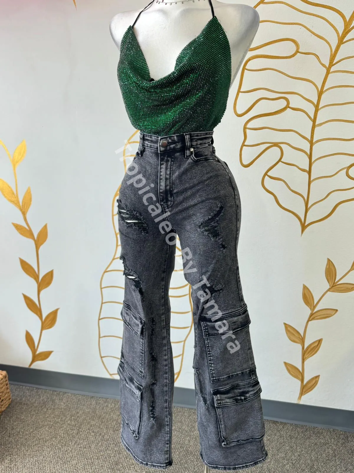 Distressed Denim Wide Leg Pants