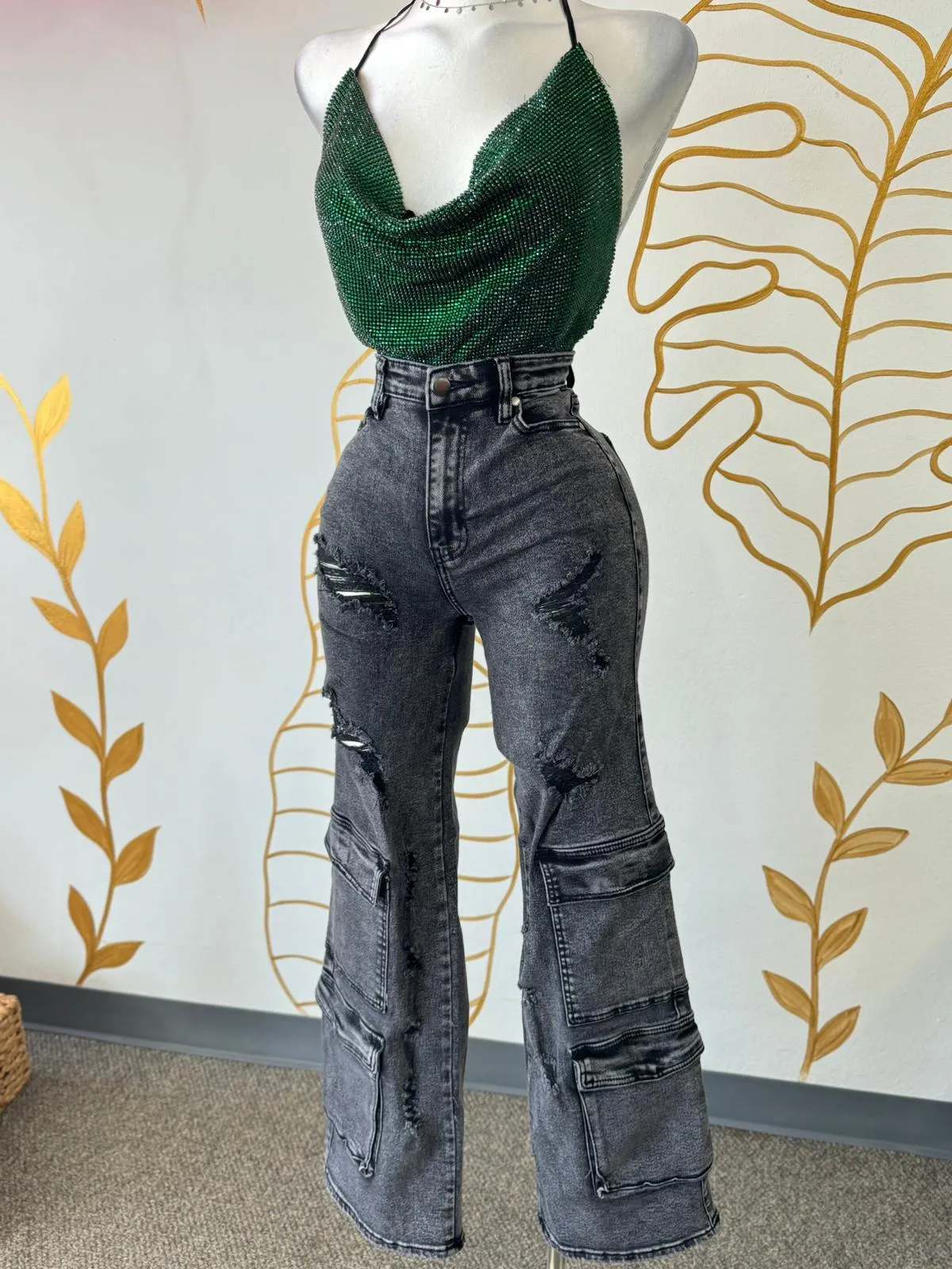Distressed Denim Wide Leg Pants