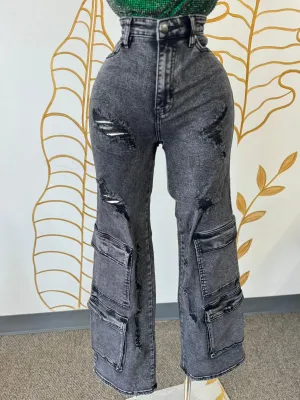 Distressed Denim Wide Leg Pants